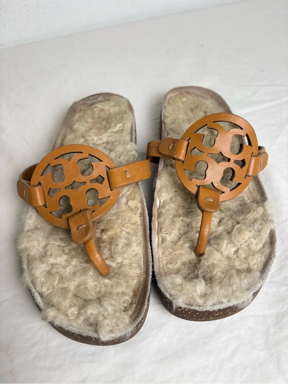 TORY BURCH Miller Cloud Shearling Leather Sandal Caramel/Buttermilk 6